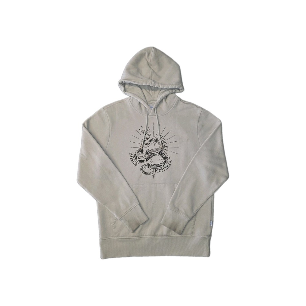 Hurley Mens Fleece Pullover Hoodie Cream White Snake Graphic Sweatshirt S